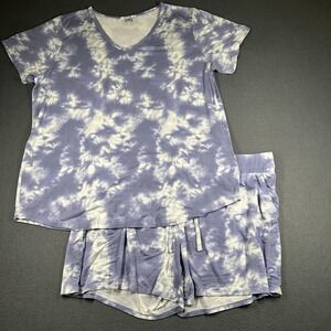 Wildfox Pajama Set Womens XXL Blue Tie Dye V Neck Shorts Lounge Sleepwear 2 Pc
